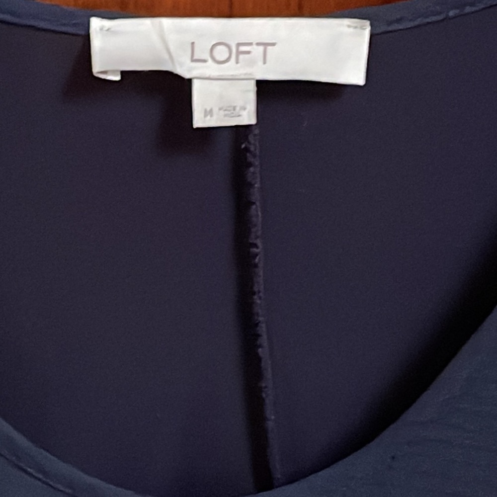Loft Mixed Media Navy Blouse - Picture 9 of 13